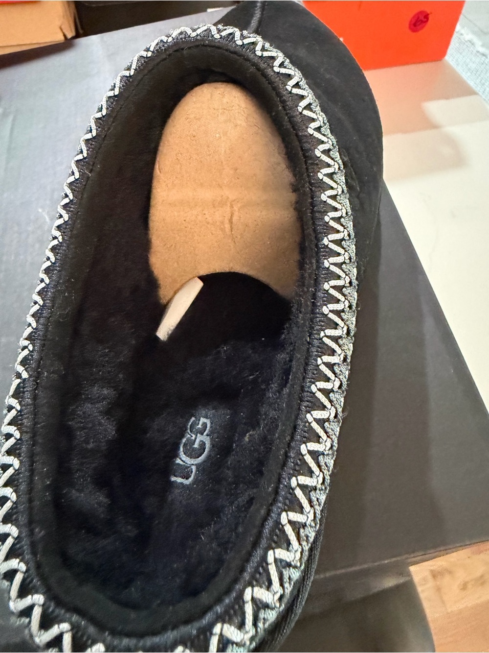 New UGG Black Suede Slip-On Clog with Contrast Trim - Picture 2 of 3